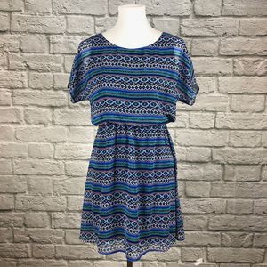 Lush Blue Ikat Open Back Dress